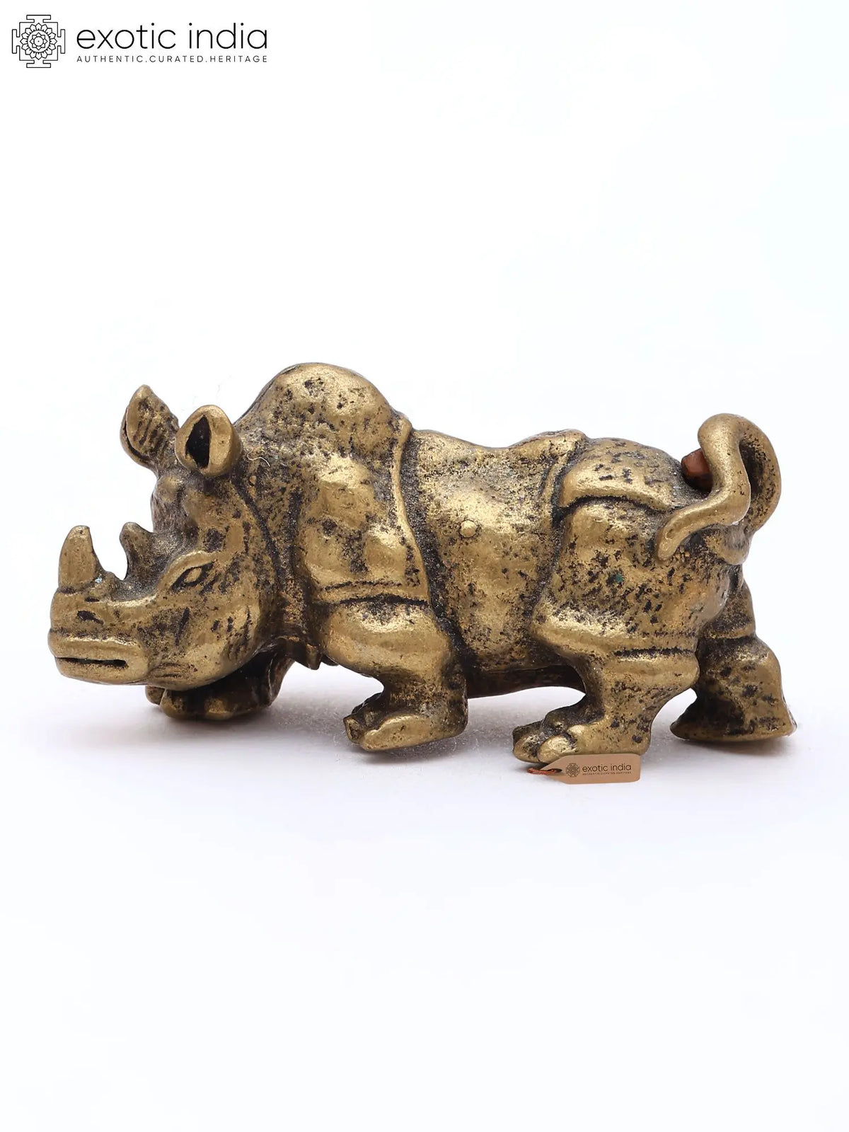 1" Miniature Rhinoceros Figurine | Table Decor | Brass Statue