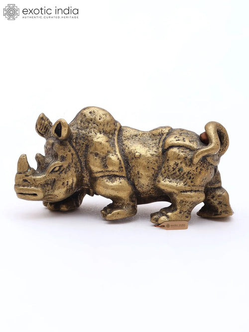 1" Miniature Brass Rhinoceros Statue for Table Decor