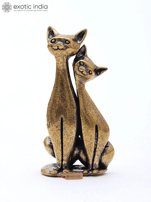 1" Small Brass Cat Pair Handmade Figurine Statue