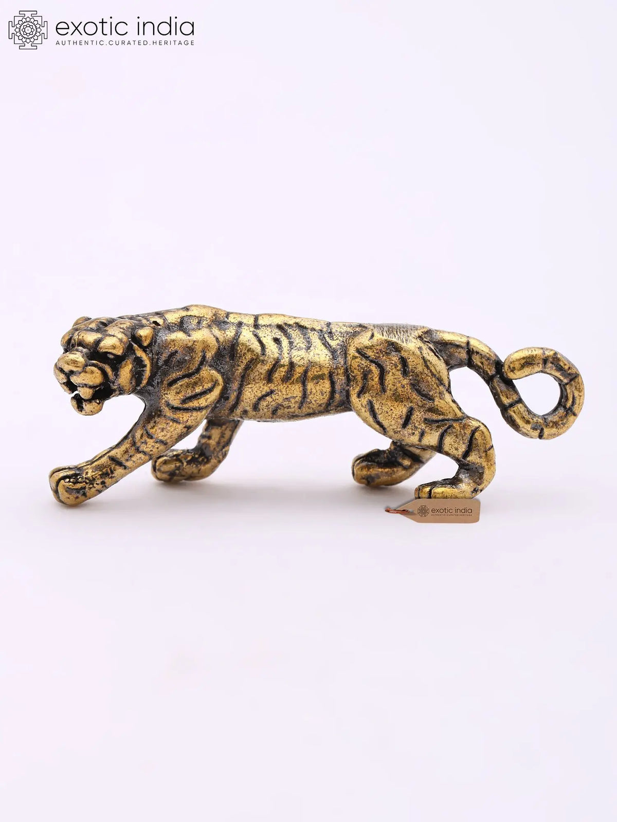 Miniature Brass Tiger Figurine | Decorative Table Piece
