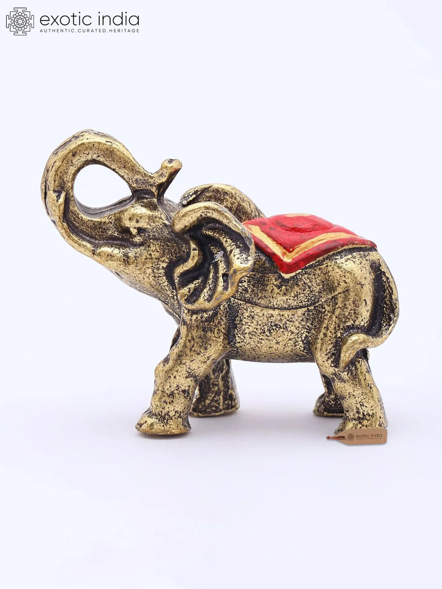 2" Small Elephant Figurine Upraised Trunk Brass Statue Handmade