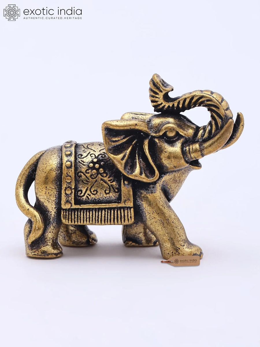 1" Miniature Elephant Figurine Brass Statue with Upraised Trunk