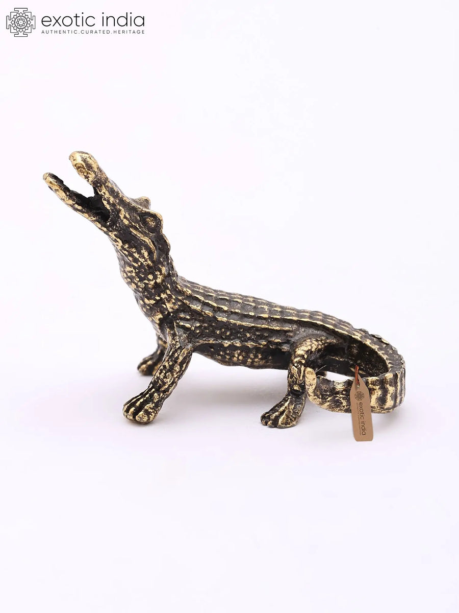 1" Miniature Brass Crocodile Statue for Home Decor