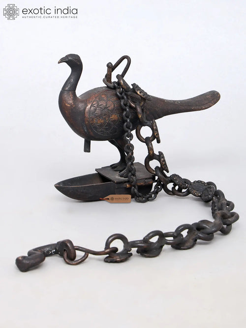7" Designer Brass Peacock Oil Lamp Wall Hanging