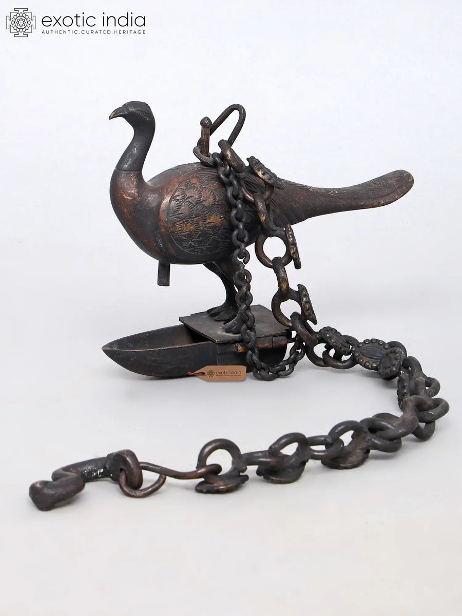 7" Designer Brass Peacock Oil Lamp Wall Hanging
