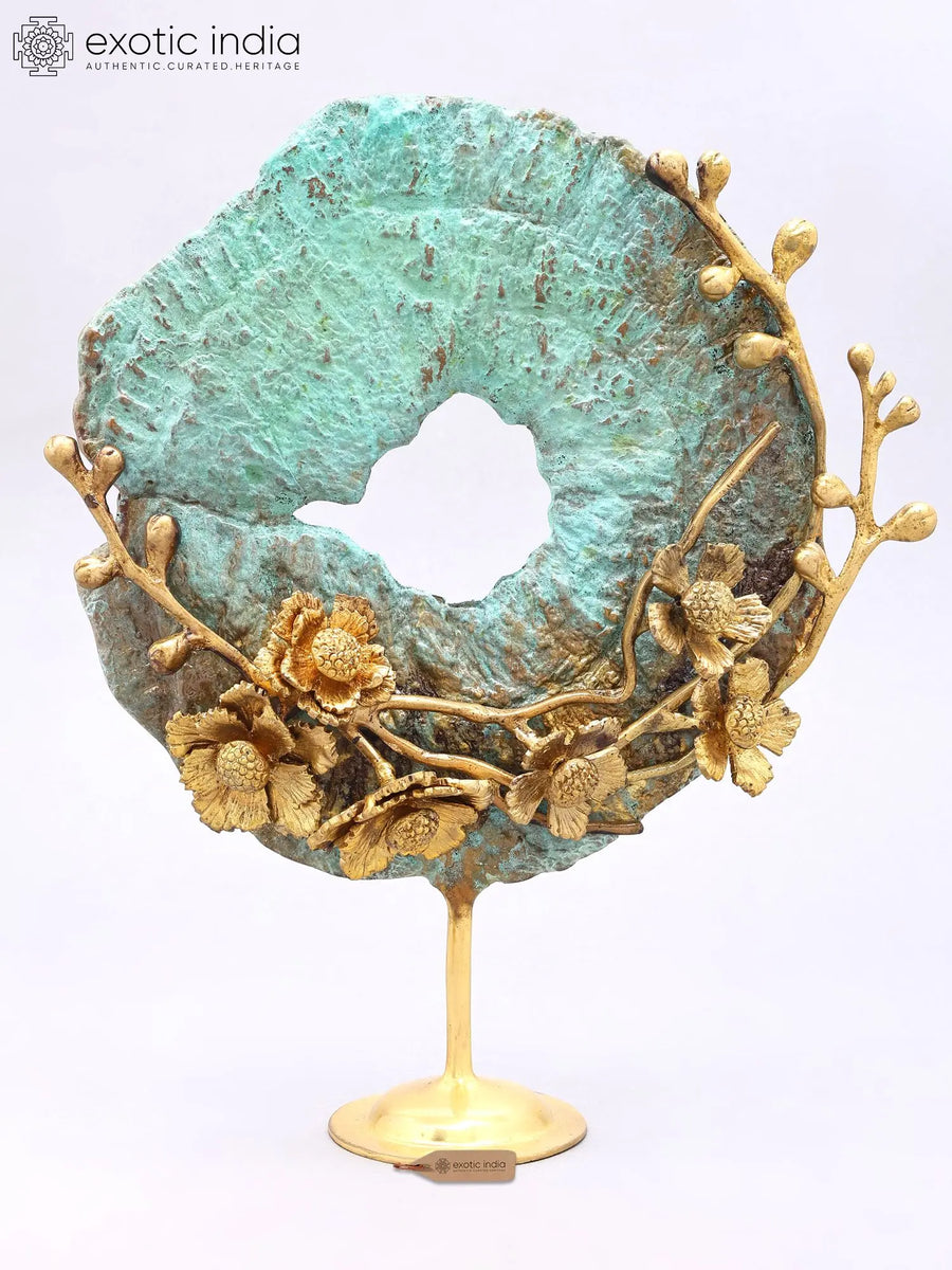 13" Brass Floral Sculpture with Verdigris Finish for Home Decor