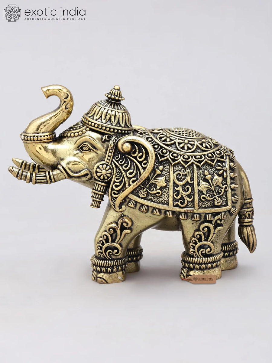 5" Royal Elephant Brass Figurine with Upraised Trunk
