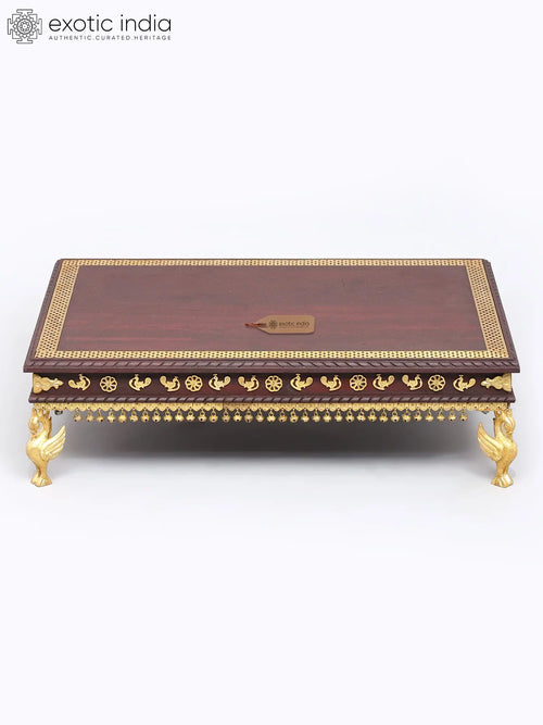 30" Rectangular Brass Chowki Pedestal with Designer Inlay Work