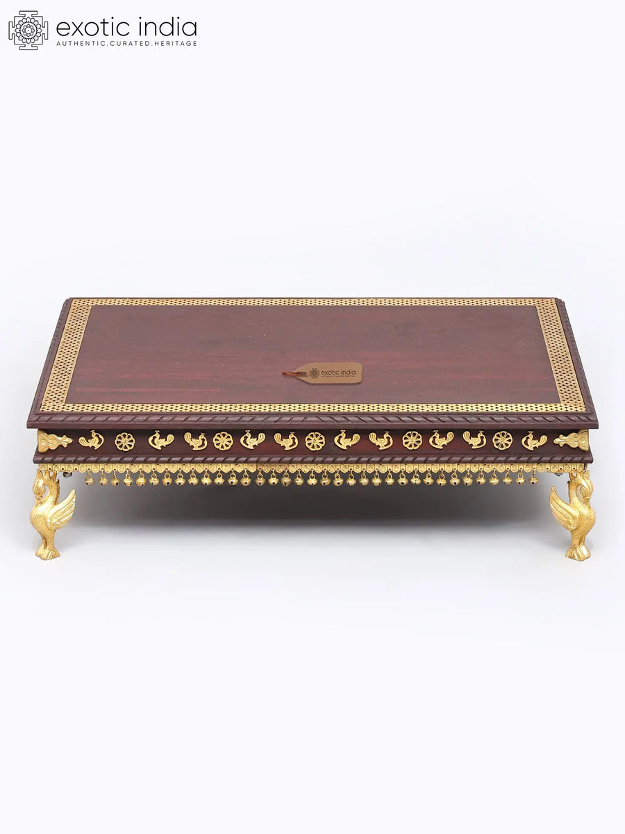 30" Rectangular Brass Chowki Pedestal with Designer Inlay Work