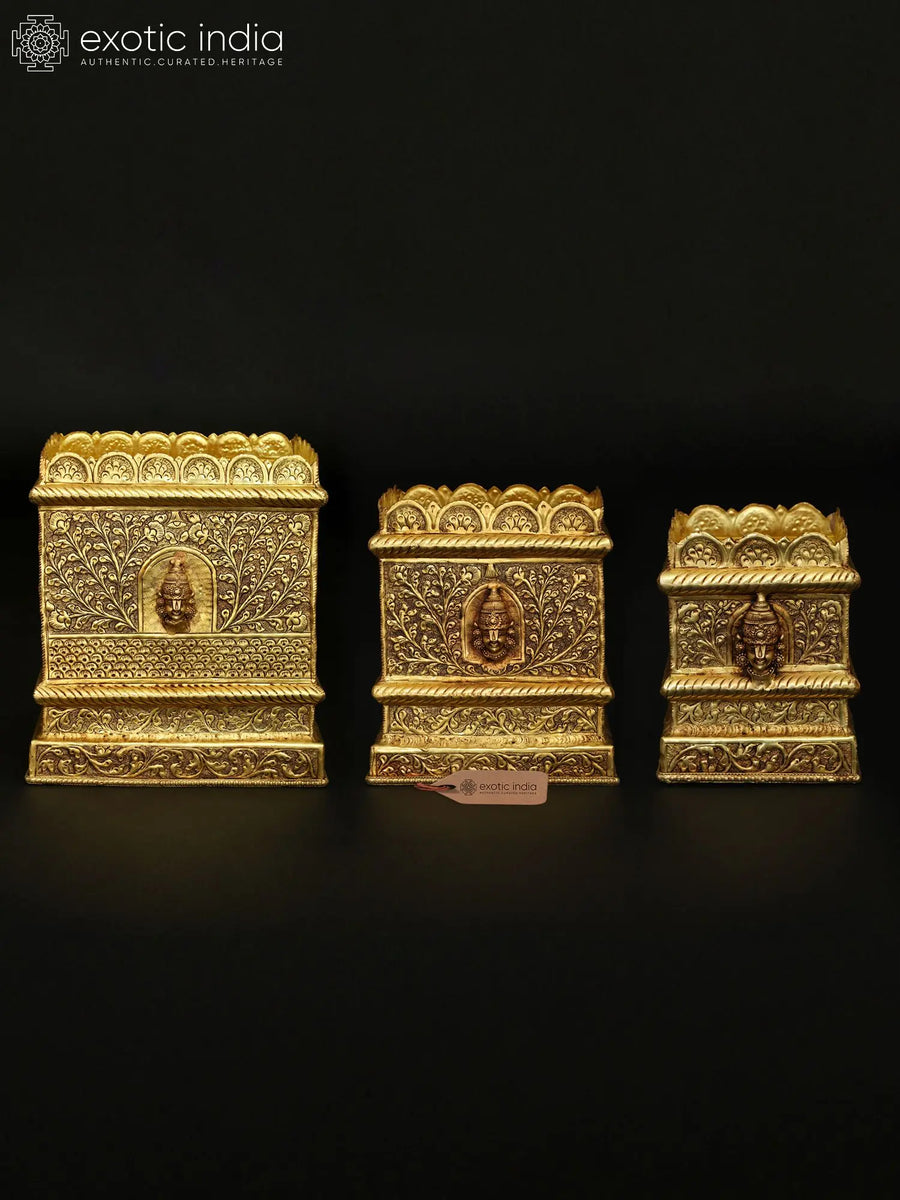 Set of Three Brass Planters with Lakshmi Balaji Design
