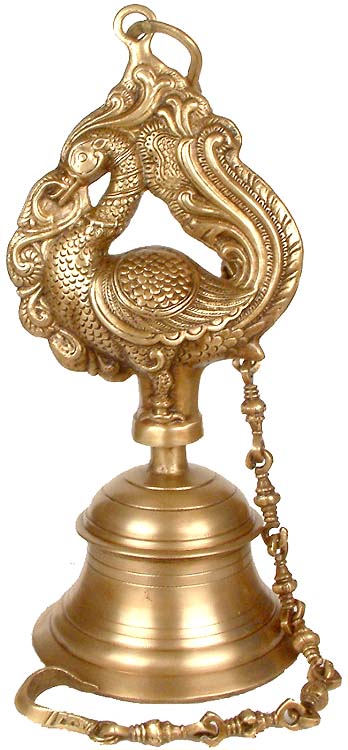 24" Brass Hanging Peacock Bell Handmade Statue