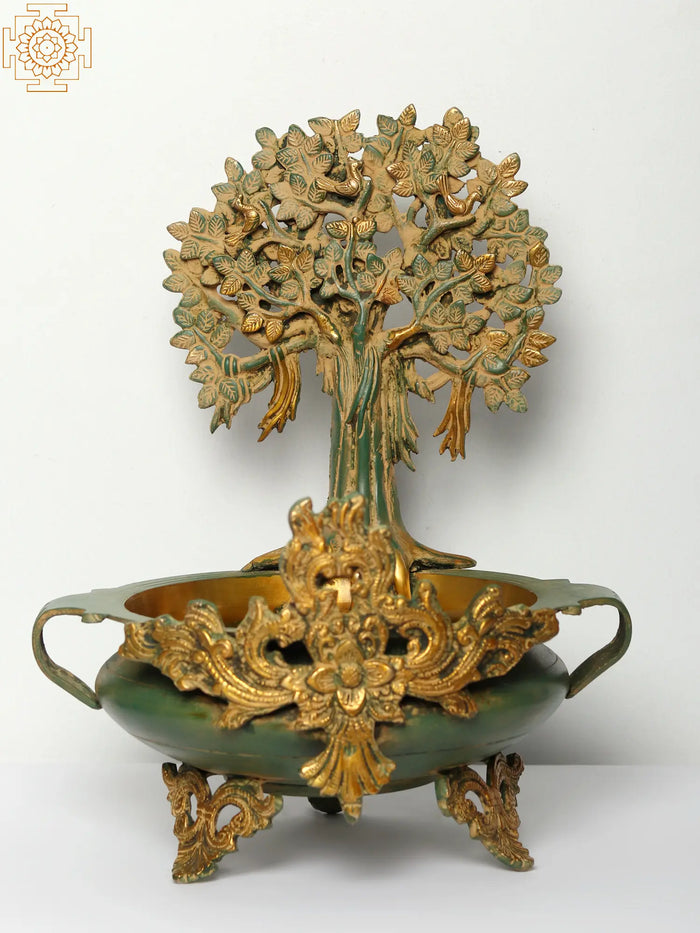 15" Bodhi Tree Design Brass Urli Bowl for Home Decor