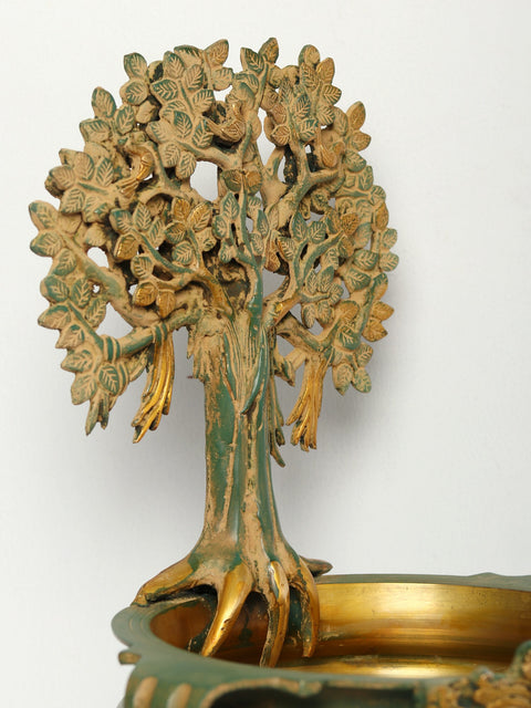 15" Bodhi Tree Design Urli | Decorative Brass Bowl | Housewarming Gift