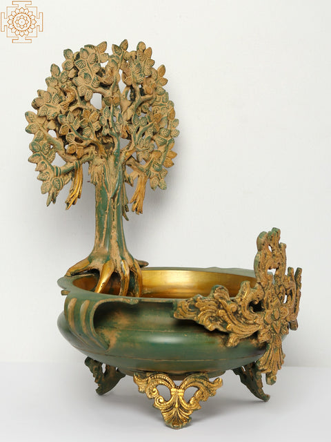 15" Bodhi Tree Design Urli | Decorative Brass Bowl | Housewarming Gift