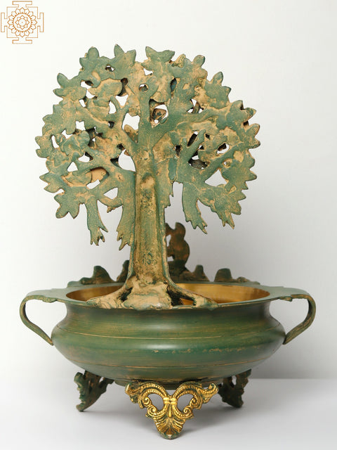 15" Bodhi Tree Design Urli | Decorative Brass Bowl | Housewarming Gift