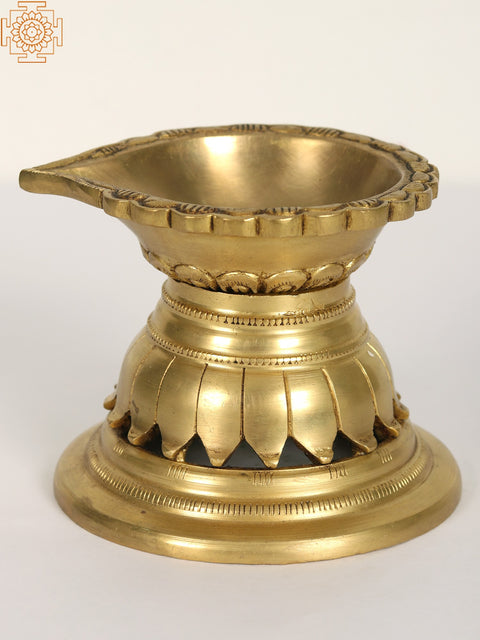 Engraved Design Diya | One Wick Brass Lamp