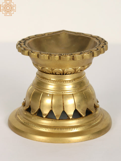 Engraved Design Diya | One Wick Brass Lamp
