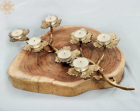 Beautiful Leaf Design Brass Candle Stand | Home Décor | Decorative Accents