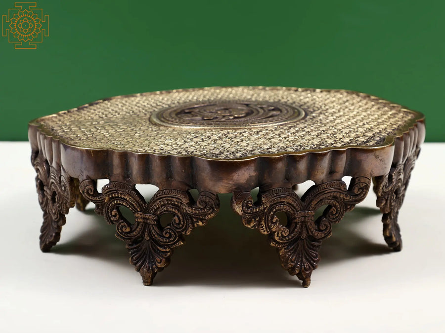 Designer Floral Ritual Brass Chowki Pedestal for Pooja