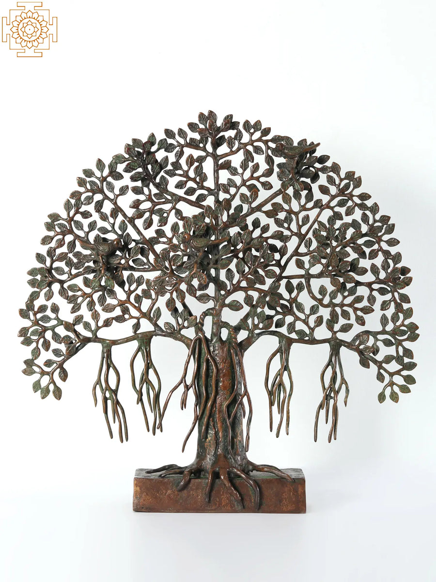 19" Handmade Bodhi Tree Brass Statue Home Decor