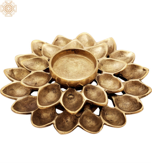 Brass Lotus Candle Holder with Multiple Wicks for Home Decor