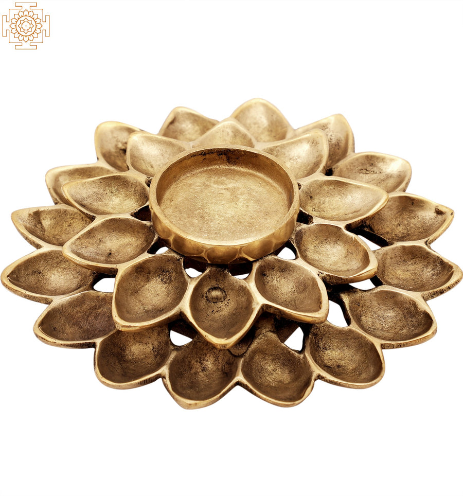 Brass Lotus Candle Holder with Multiple Wicks for Home Decor