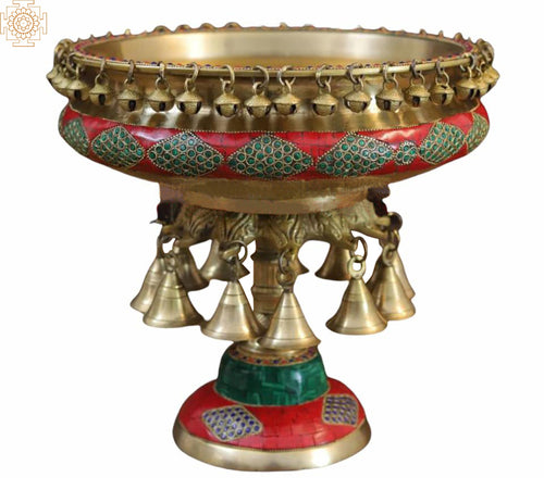 6" Brass Urli With Bell for Home Decor and Pooja