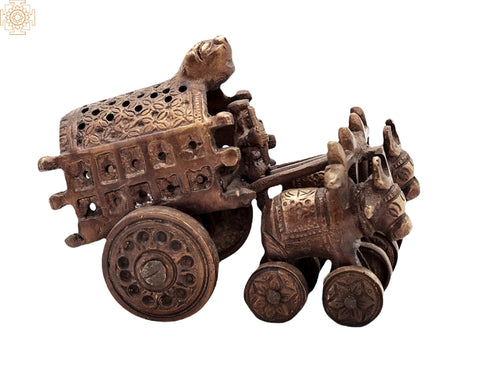 3.5" Handmade Vintage Bull Cart in Brass Casting | Table Decor | Made in India
