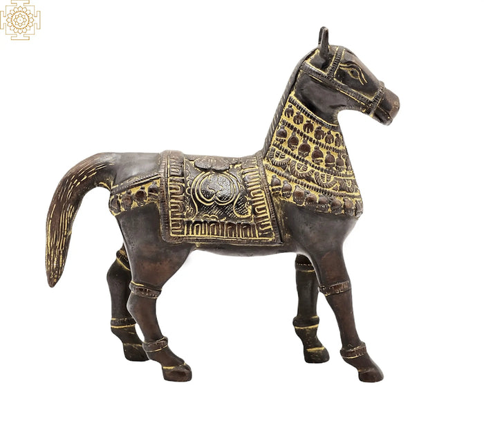 6" Decorated Horse Brass Statue Handmade