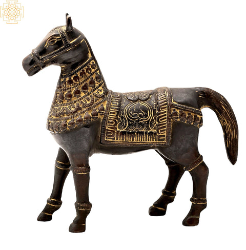 6" Decorated Horse | Brass Statue | Handmade | Made in India