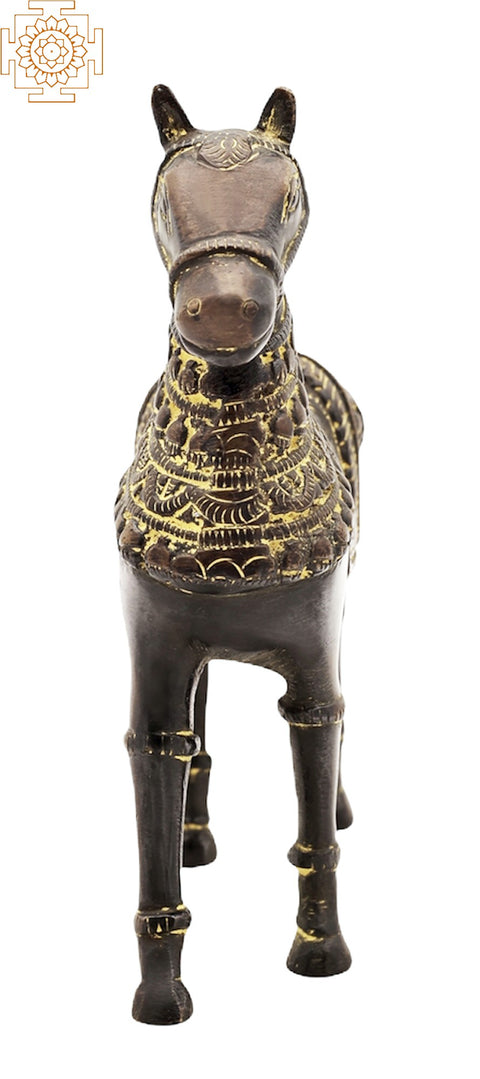 6" Decorated Horse | Brass Statue | Handmade | Made in India