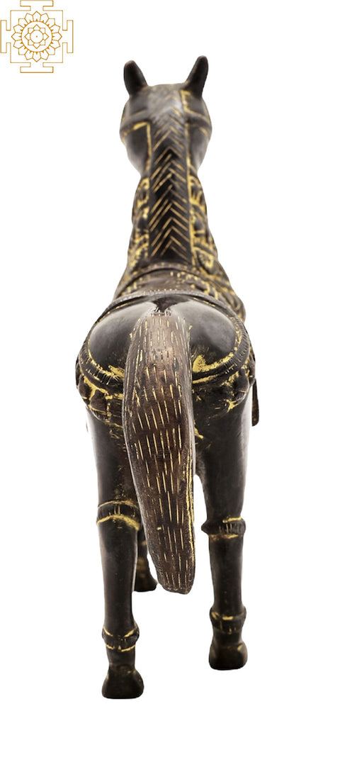 6" Decorated Horse | Brass Statue | Handmade | Made in India