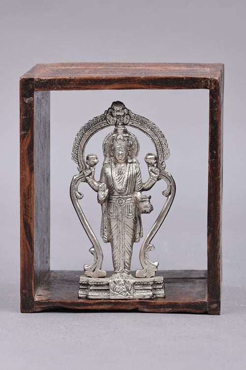 8" Wooden Wall Shelf with Brass Devi Lakshmi Idol Handmade
