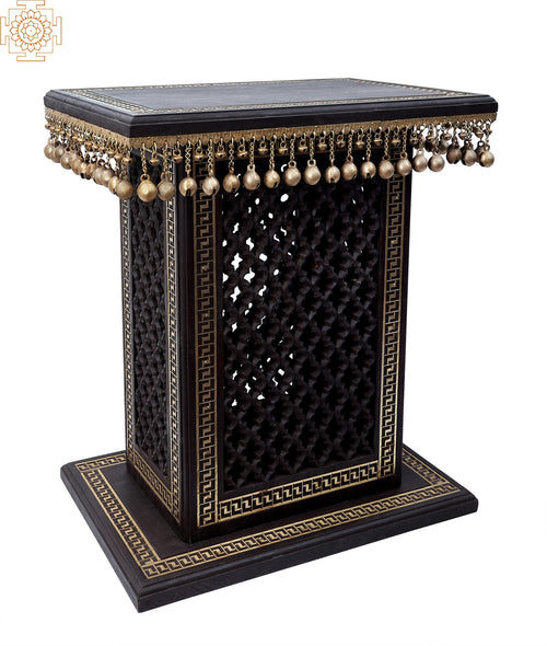 26" Wooden Pedestal with Brass Lattice Work and Ghungroos