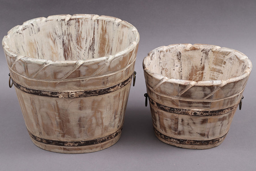 Set of 2 Bucket Design Wooden Planters - Handmade Home Decor