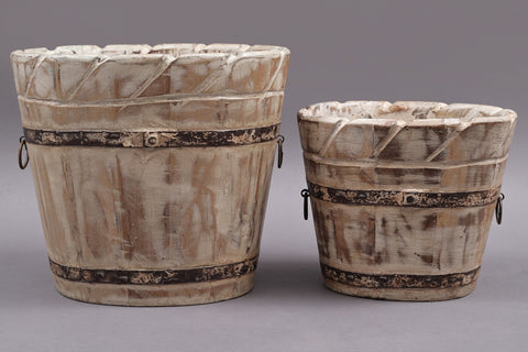 Set Of 2 Bucket Design Wooden Planters | Wooden Planters | Handmade | Made In India