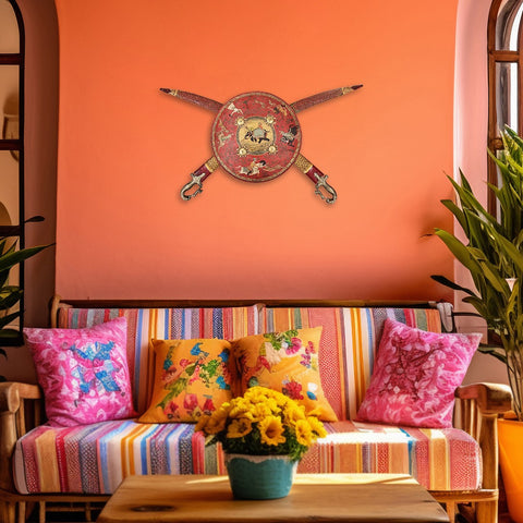 Wooden Decorative Dhal Talwar | Wall Decor | Handpainted | Made In India