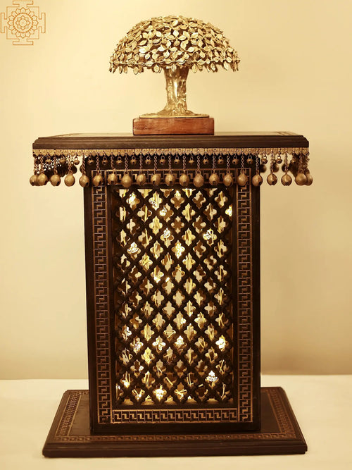 25" Wooden Pedestal Statue with Brass Inlay and Ghungroos