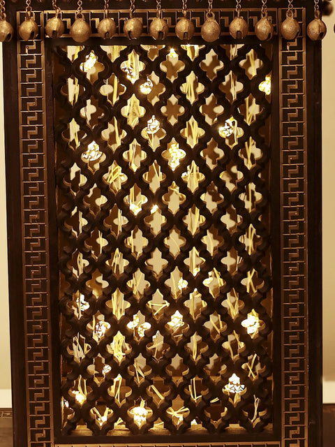 25" High Wooden Pedestal with Lattice, Brass Work and Ghungroos  | Teakwood with Brass Inlay