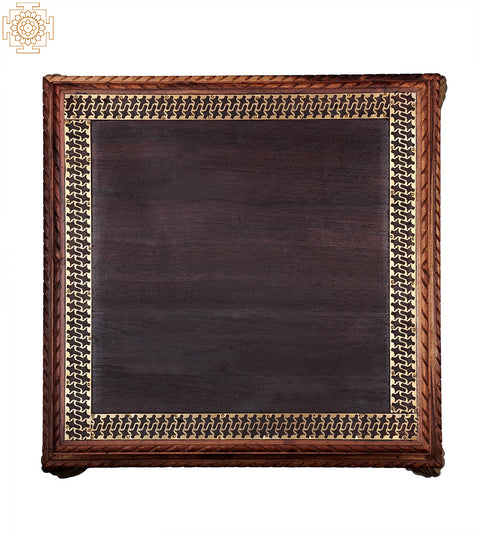 21" Ritual Wooden Chowki with Brass Decoration and Ghungroos  | Wooden Pedestal | Handmade | Made In India