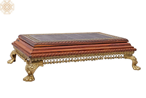 20" Wooden Pedestal with Brass Work and Ghungroos Handmade