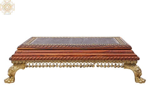 20" Wooden Pedestal with Brass Work and Ghungroos | Handmade Wooden Pedestal | Made in India