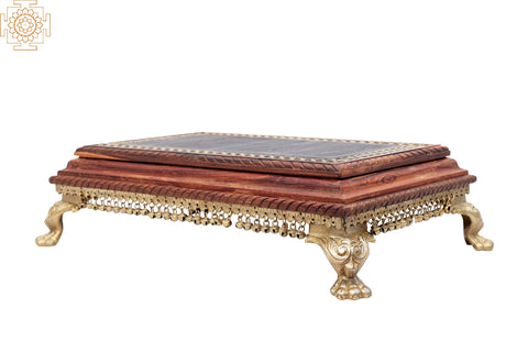 20" Wooden Pedestal with Brass Work and Ghungroos | Handmade Wooden Pedestal | Made in India
