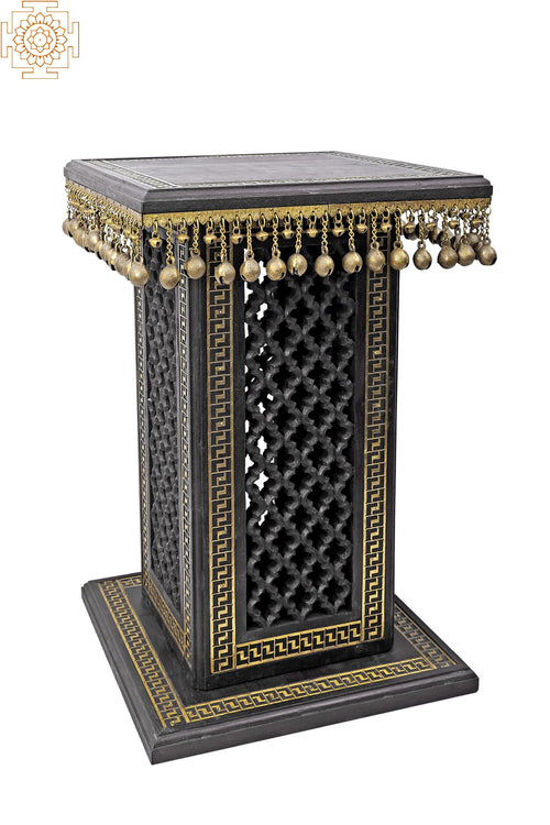 30" Wooden Pedestal with Brass Inlay and Ghungroos Handmade Statue