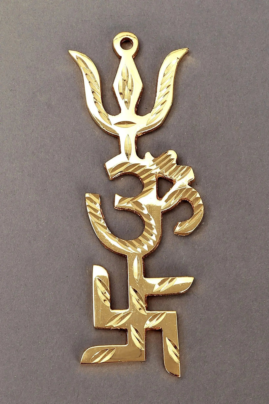 Tri Shakti Brass Pooja Yantra with Swastik Om Trishul Symbol