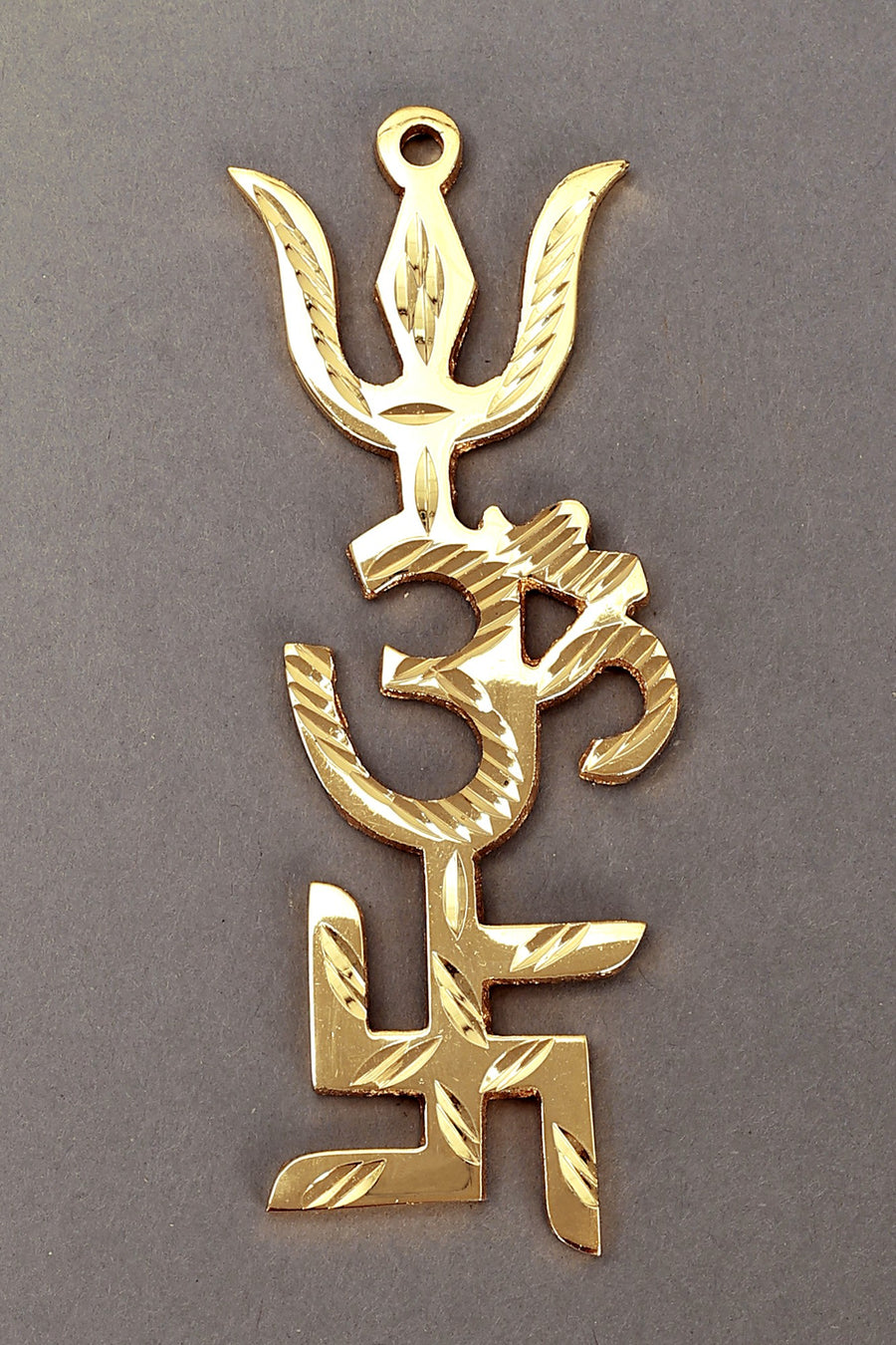 5" Handmade Brass Tri Shakti Pooja Yantra with Swastik Om Trishul