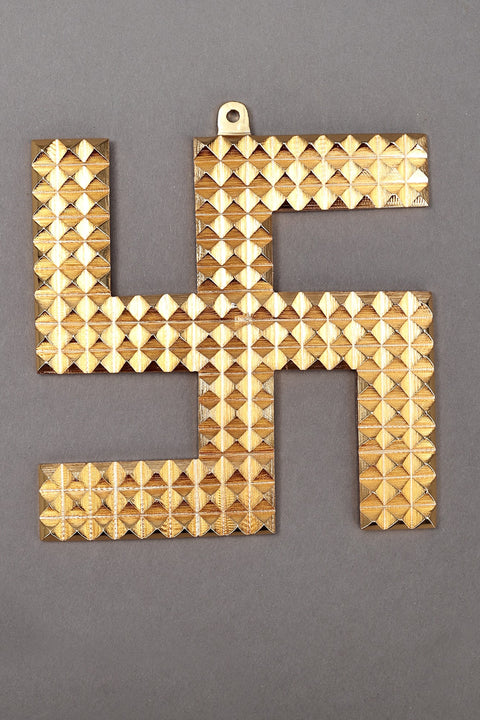 2" Small Pyramid Design Swastik in Brass | Handmade Wall Hanging Statue | Made in India