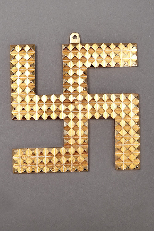 2" Brass Swastik Pyramid Wall Hanging Handmade Statue