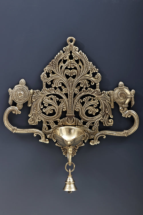 11" Handmade Brass Diya Wall Hanging with Bell