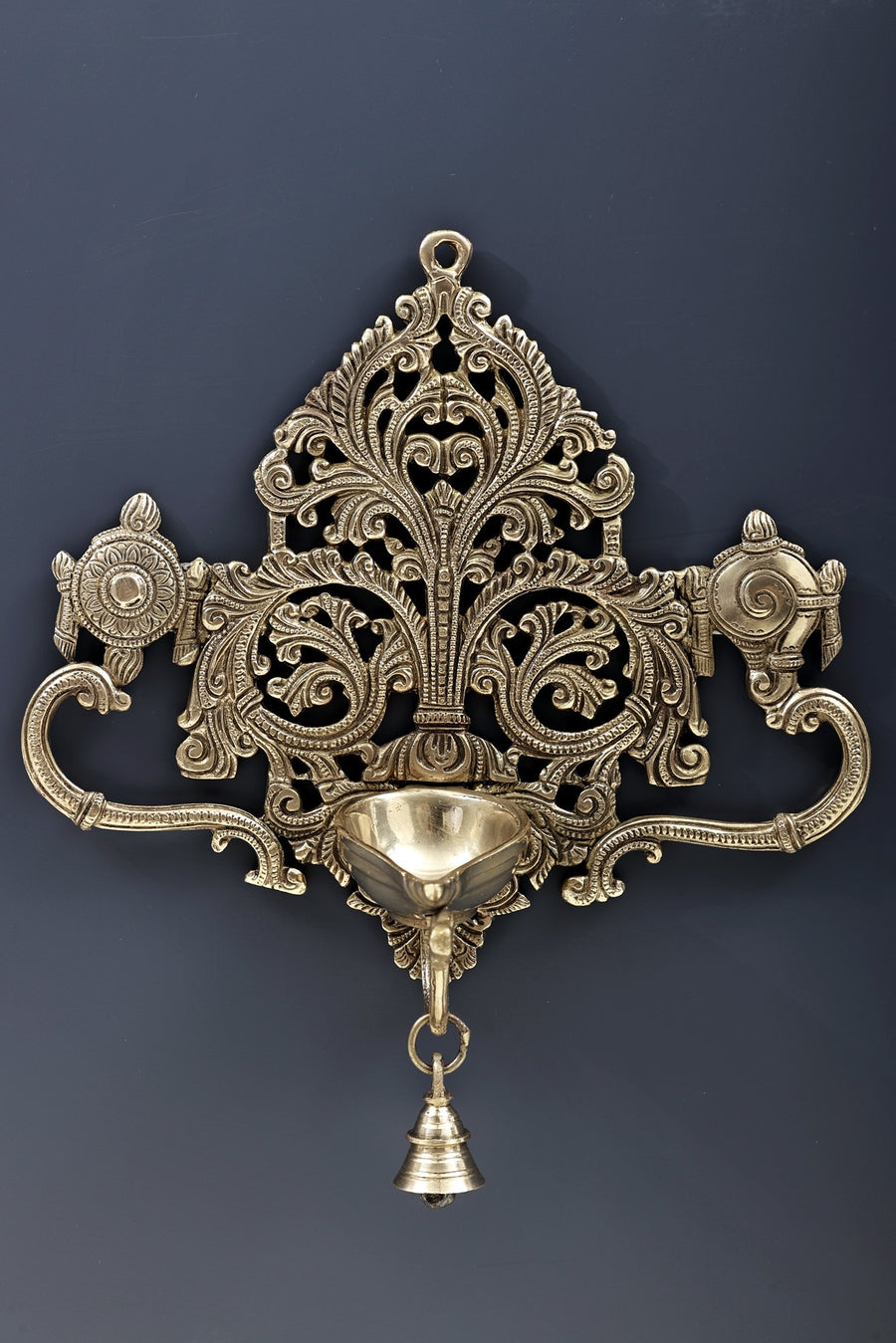 11" Handmade Brass Diya Wall Hanging with Bell